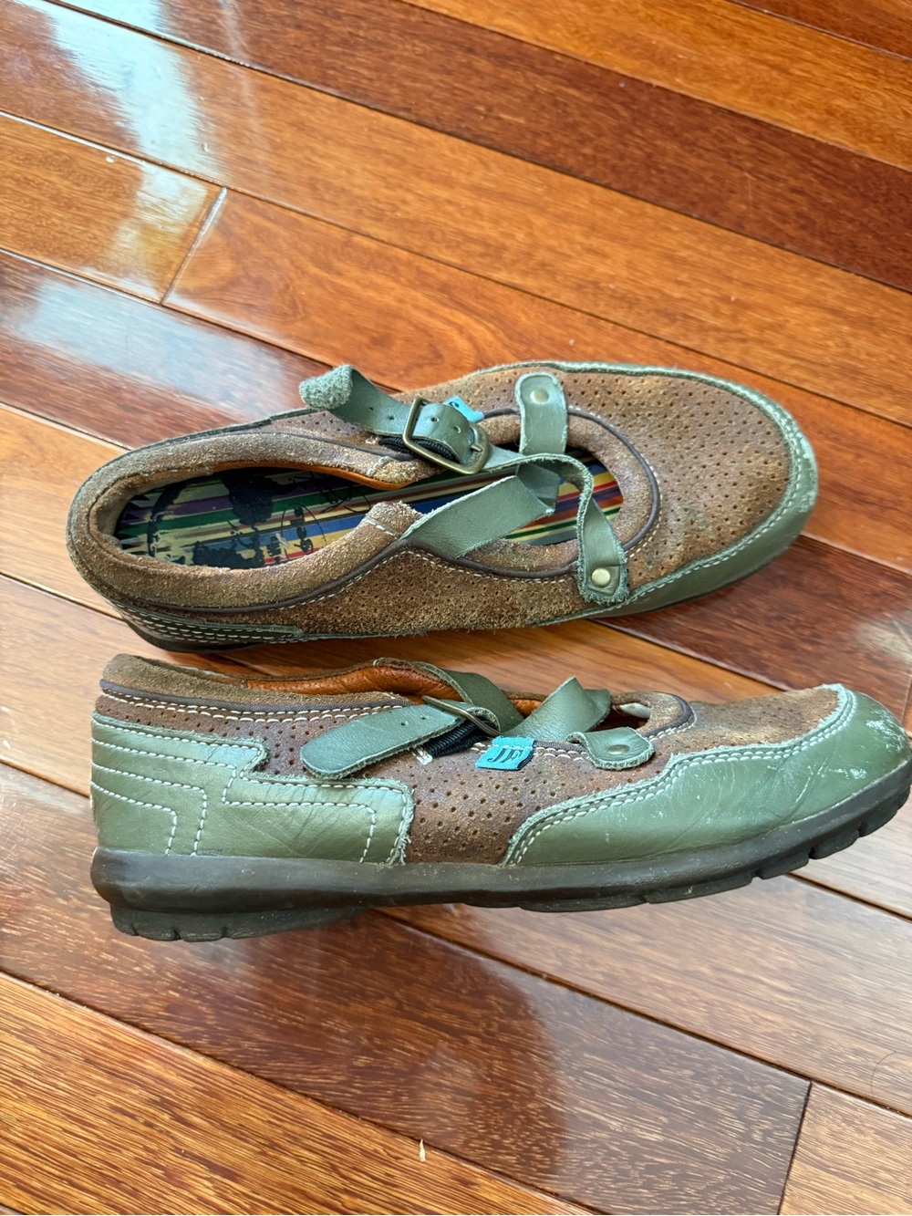 John Fluevog Brown and Green Suede Casual Sneakers